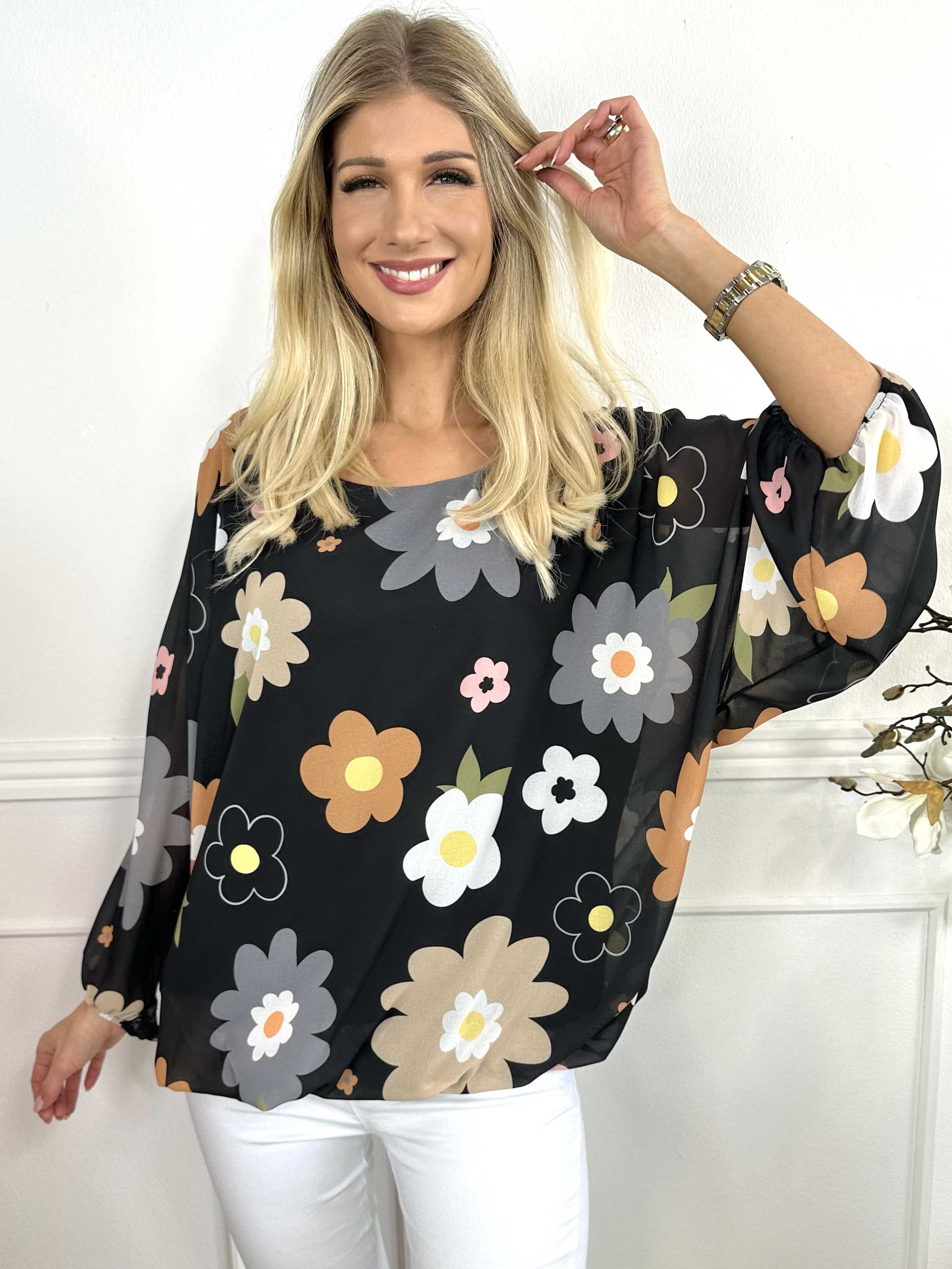 Destiny Flower - Chiffongblus med blommönster